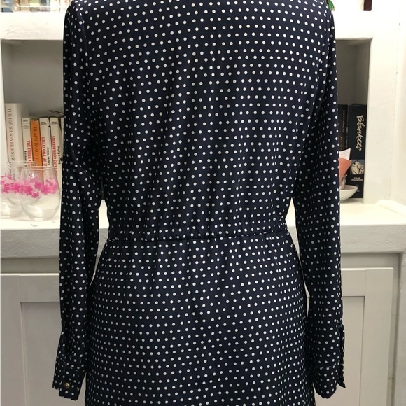 MAISON Jules Long Sleeve Shirt Dress, Navy/White Polka Dot Size Small D283.1 - Picture 11 of 12